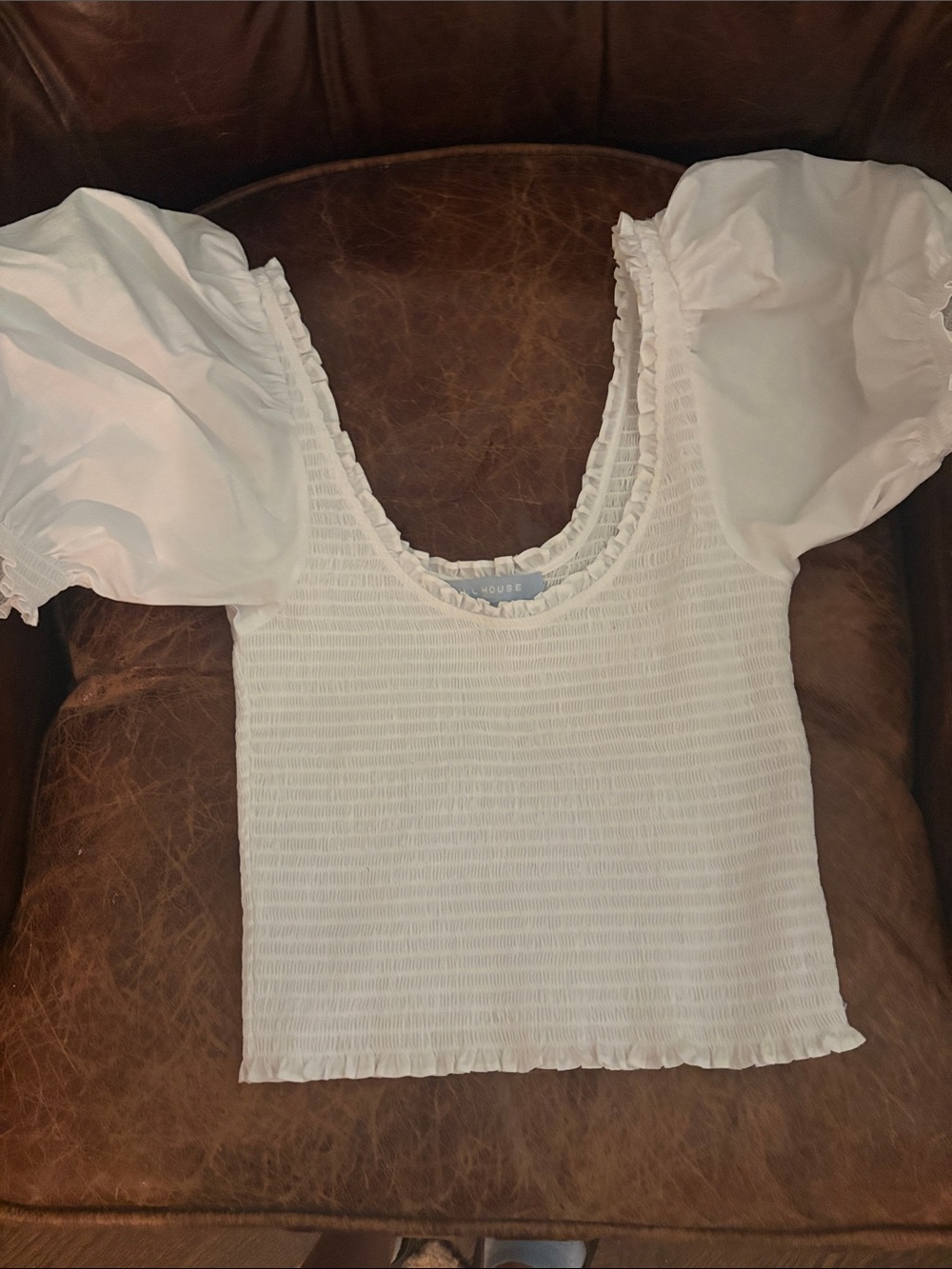 Hill House White Smocked Puff-Sleeve Top